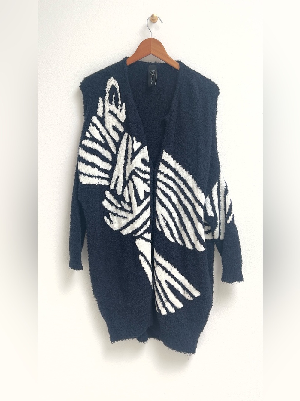 Zero + Maria Cornejo Bow Long Cardigan Sweater Navy & White, XS